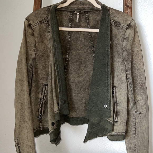 Free People Draped Denim Moto Jacket - Picture 4 of 6